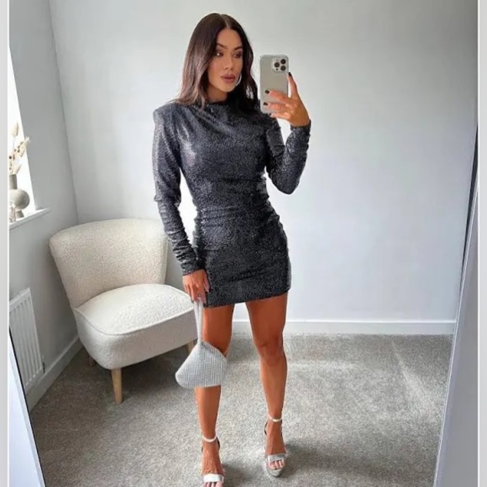 Zara Sequin Shoulder Pad Dress
